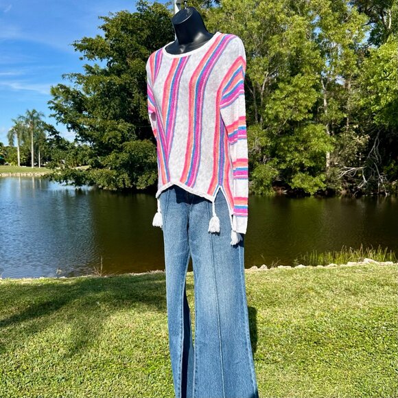 Lilly Pulitzer Rozalia Striped Cotton Beach Sweater Side Tassel-Embellished EUC - Picture 7 of 16